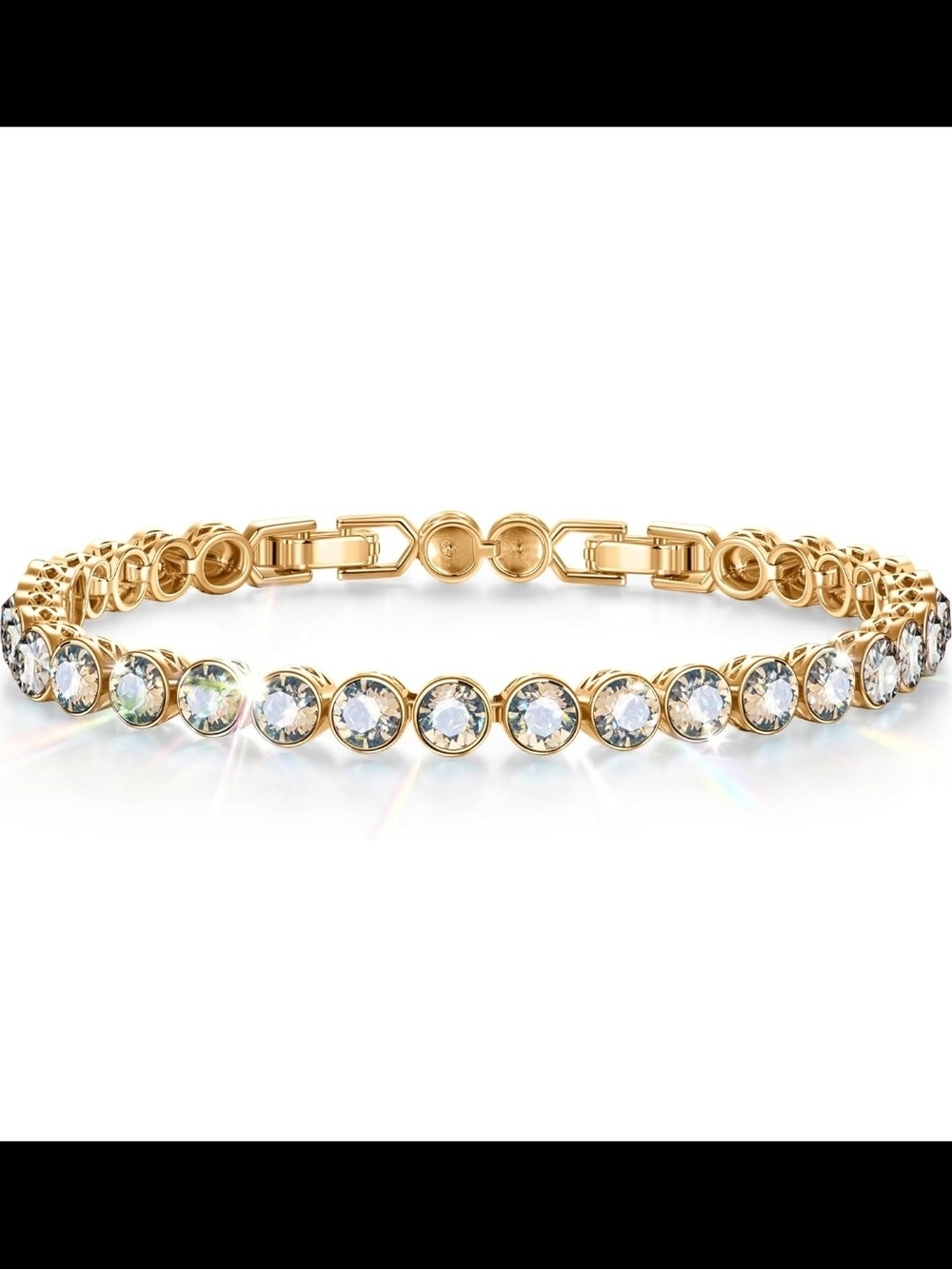 14 K Gold Plated Crystal Tennis Bracelet Made With Swarovski Crystals Adjustable